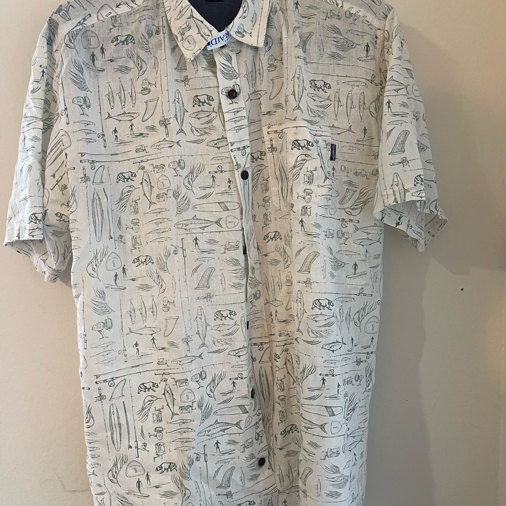 O'Neill White Casual Button Down Shirt with Artistic Pattern